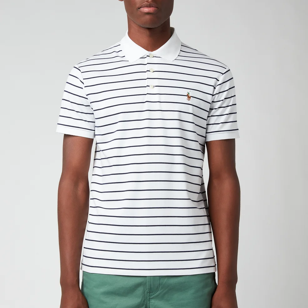 Polo Ralph Lauren Men's Pima Stripe Polo Shirt - White/French Navy Image 1