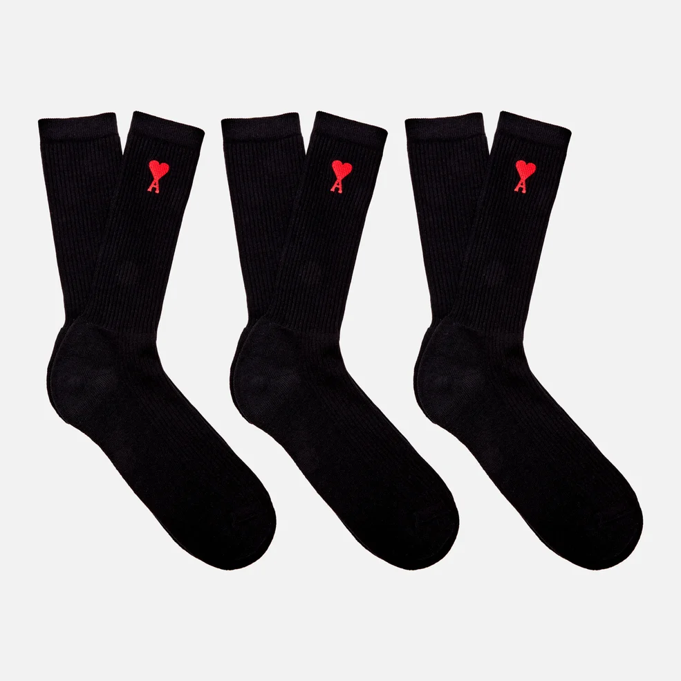 AMI Men's 3-Pack De Coeur Socks - Black Image 1