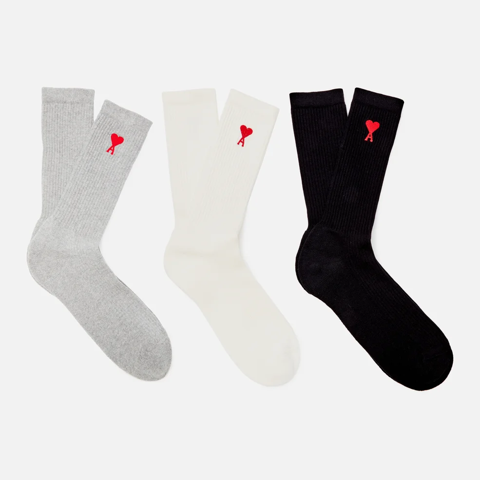 AMI Men's 3-Pack De Coeur Socks - Off White/Grey/Black Image 1