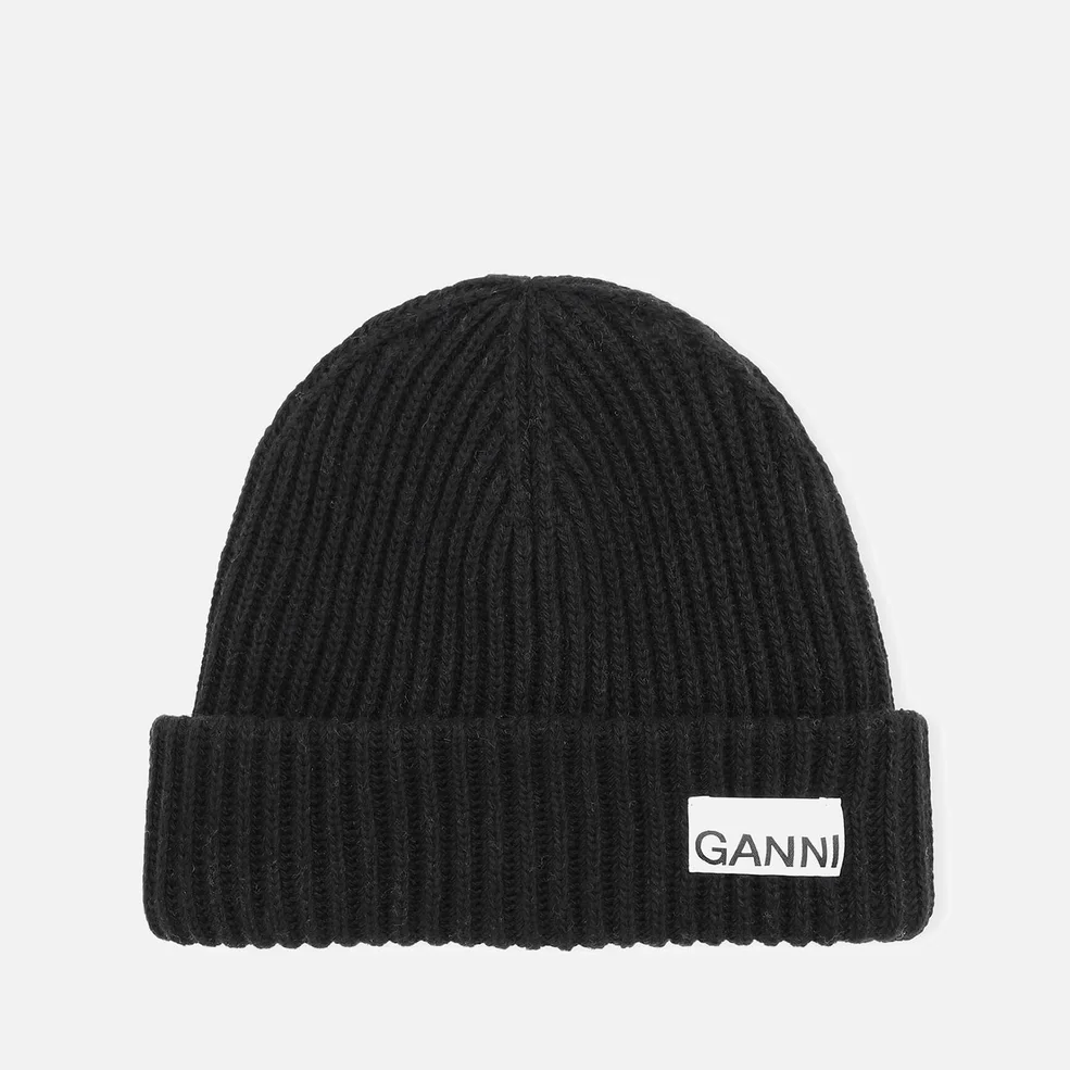 Ganni Women's Structured Rib Beanie - Black  Image 1