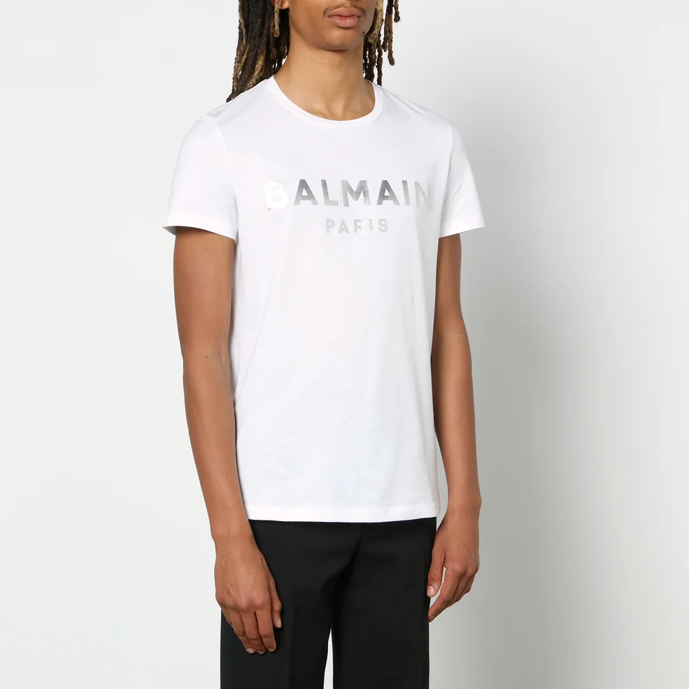 Balmain Men's Eco Sustainable Foil T-Shirt - White/Silver Image 1