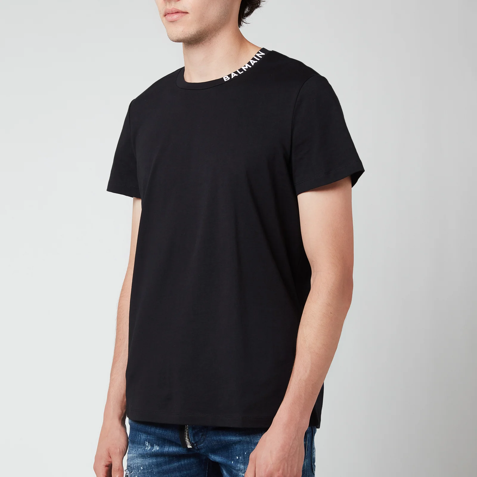 Balmain Men's Printed Collar T-Shirt - Black/White Image 1