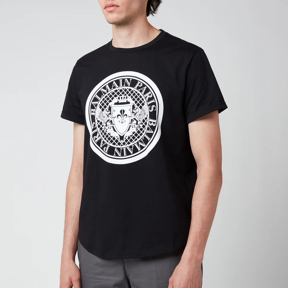 Balmain Men's Coin Flock T-Shirt - Black/White Image 1