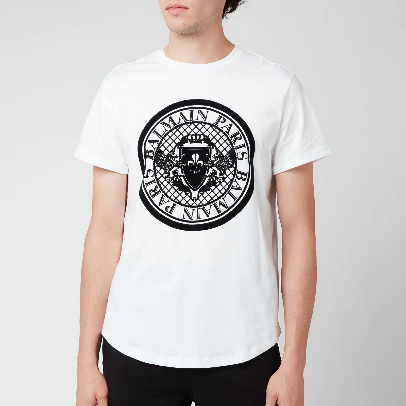 Balmain Men's Coin Flock T-Shirt - White/Black Image 1