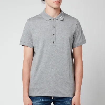 Balmain Men's Printed Collar Polo Shirt - Grey/White