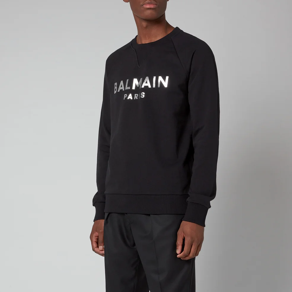 Balmain Men's Eco Sustainable Foil Sweatshirt - Black/Silver Image 1