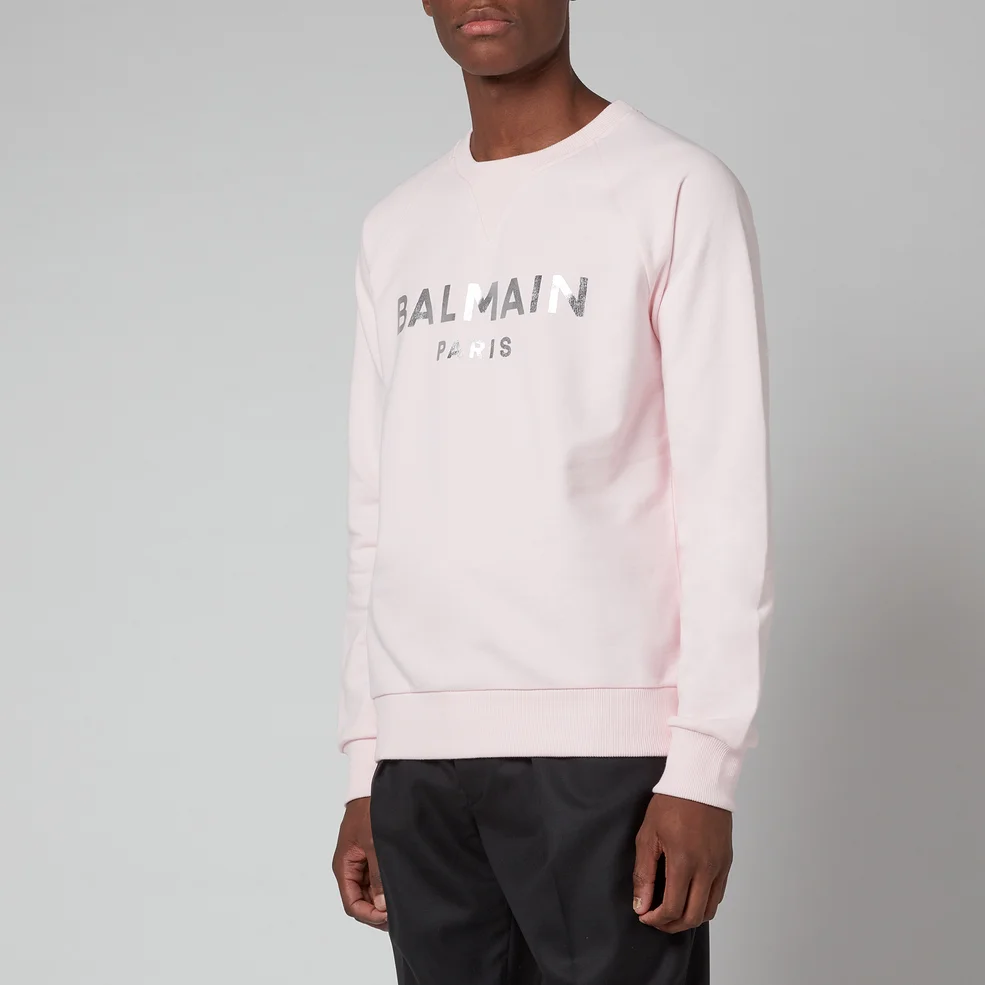 Balmain Men's Eco Sustainable Foil Sweatshirt - Pale Pink/Silver Image 1
