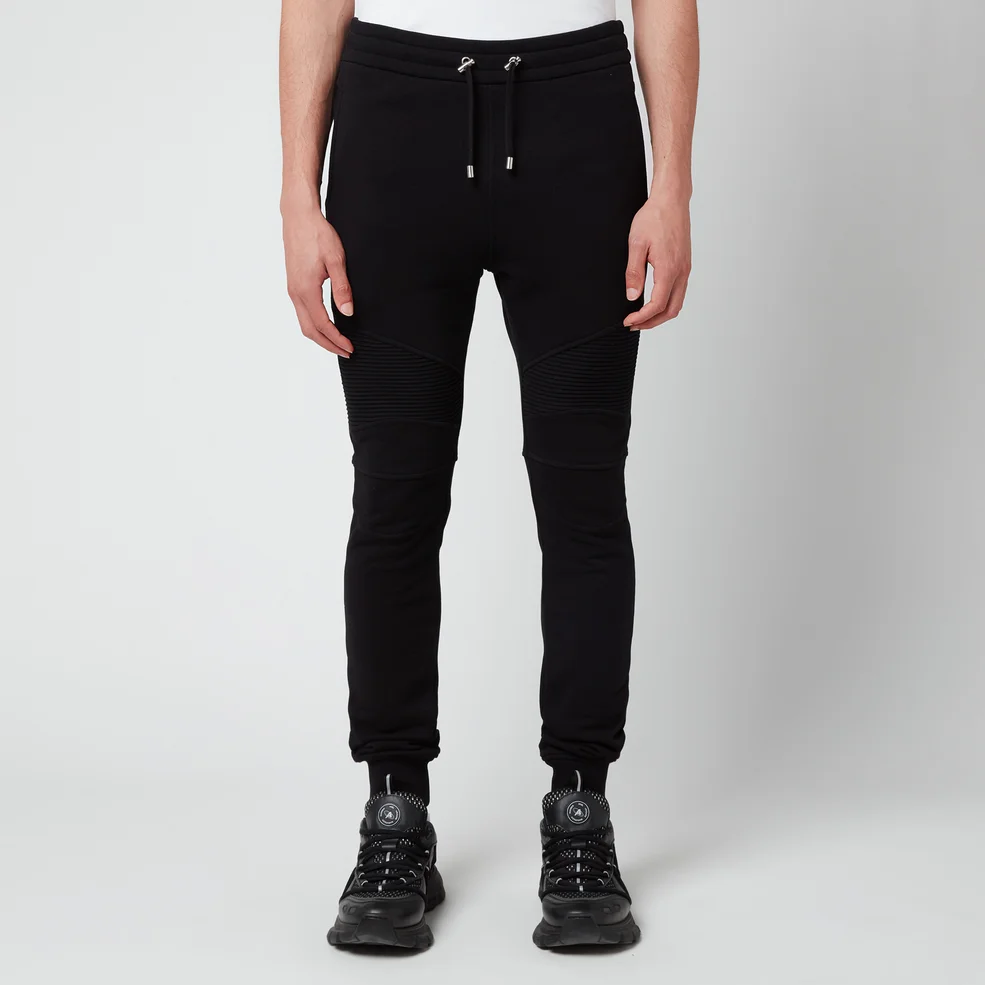 Balmain Men's Printed Ribbed Sweatpants - Black/White Image 1