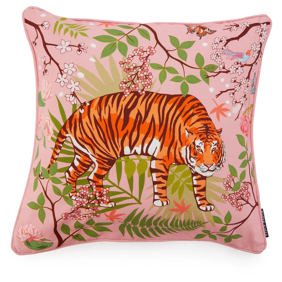 Karen Mabon Tiger Blossom Cushion - Pink - 45x45cm Image 1