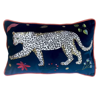 Karen Mabon Leopard Embroidered Cushion Left - 38x45cm