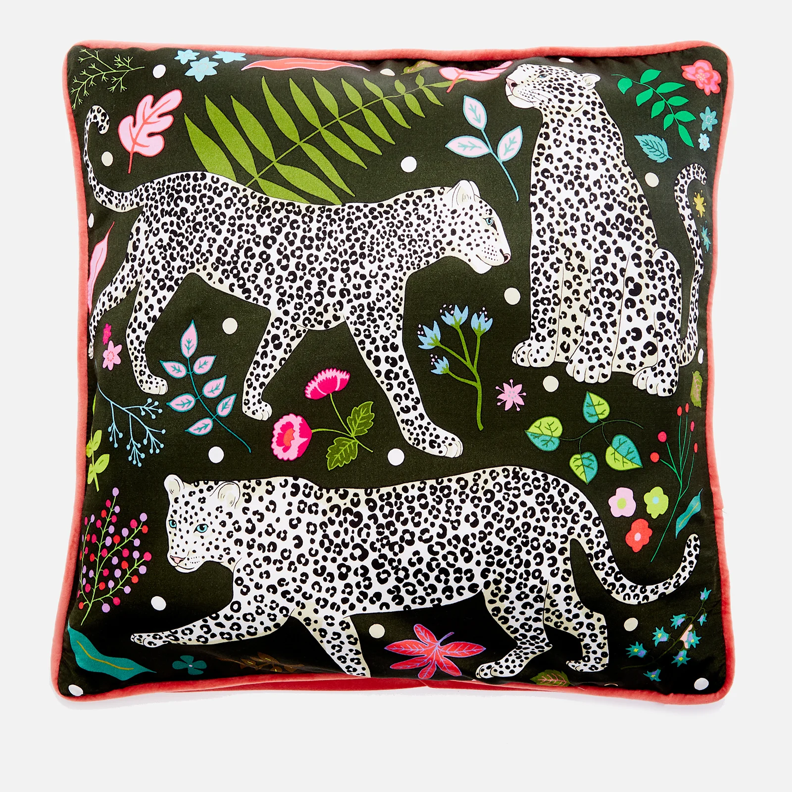 Karen Mabon Snow Leopards Cushion - Green - 45x45cm Image 1