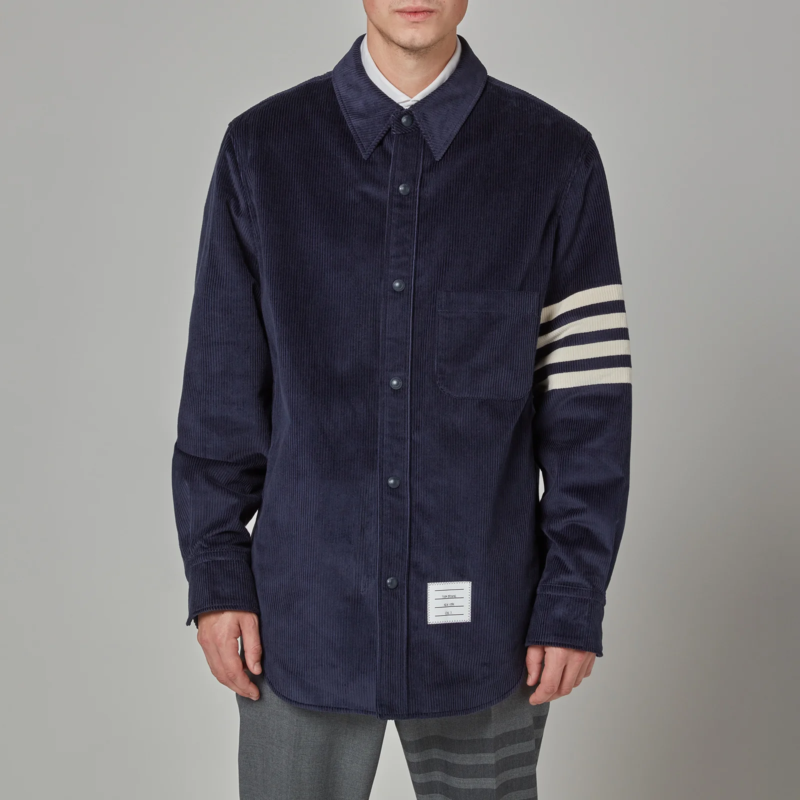 Thom Browne Men's Four-Bar Snap Front Shirt Jacket - Navy Image 1