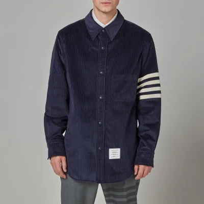 Thom Browne Men's Four-Bar Snap Front Shirt Jacket - Navy