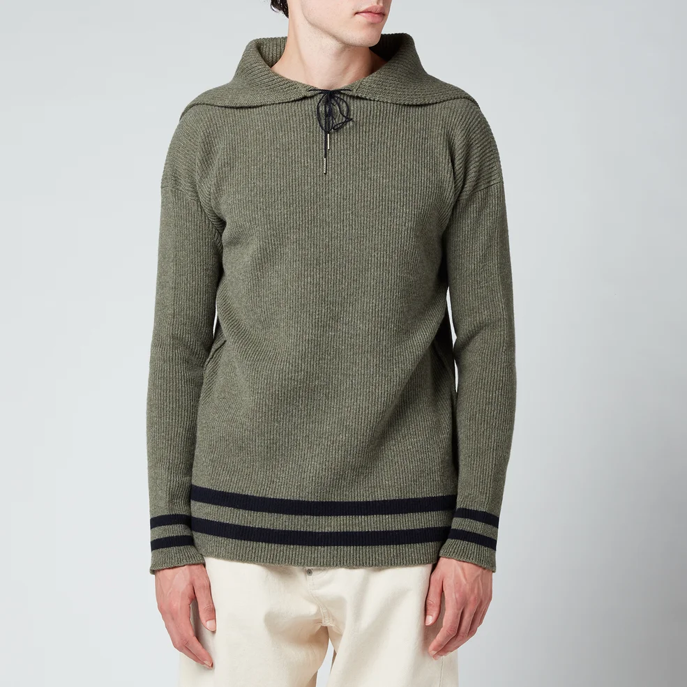 Maison Margiela Men's Relaxed Collar Pullover Hoodie - Military/Navy Image 1