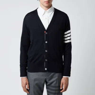 Thom Browne Men's 4-Bar Sustainable Classic V-Neck Cardigan - Navy