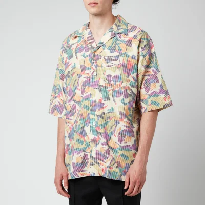 KENZO Men's Floral Seersucker Short Sleeve Shirt - Khaki