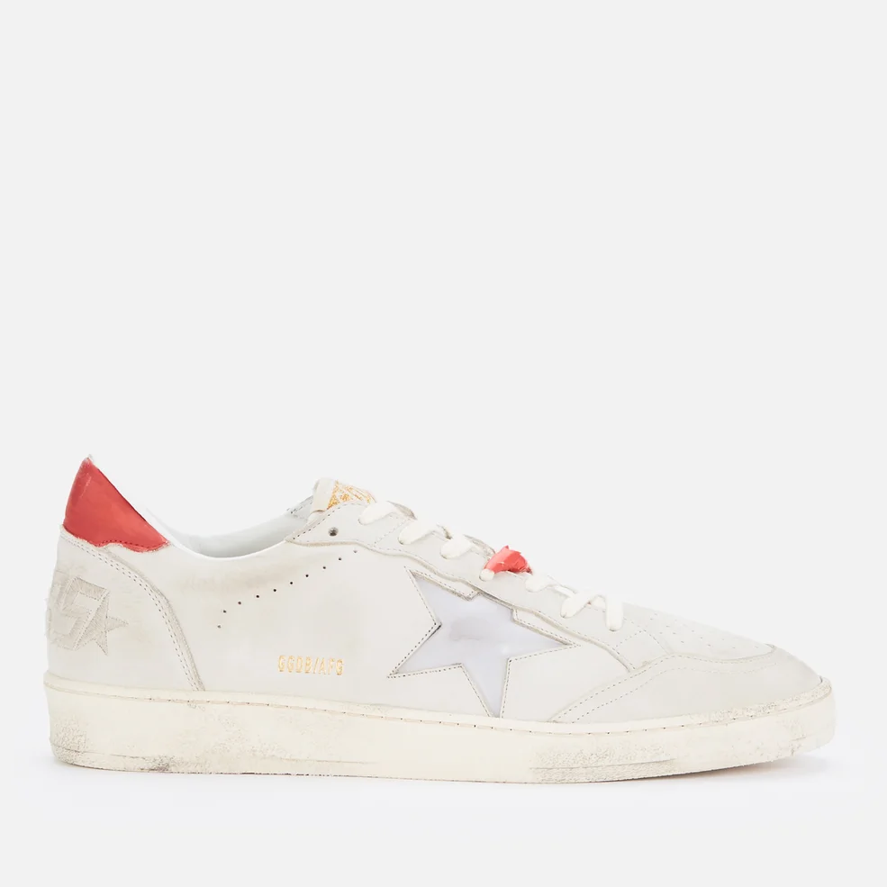 Golden Goose Men's Ball Star Leather Trainers - Beige/Red Image 1