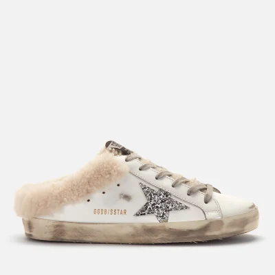 Golden Goose Women's Superstar Sabot Leather/Shearling Slip-On Trainers - White/Silver/Beige