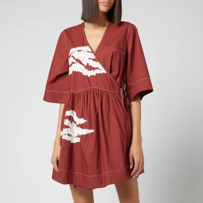 Ganni Women's Embellished Cotton Dress - Madder Brown