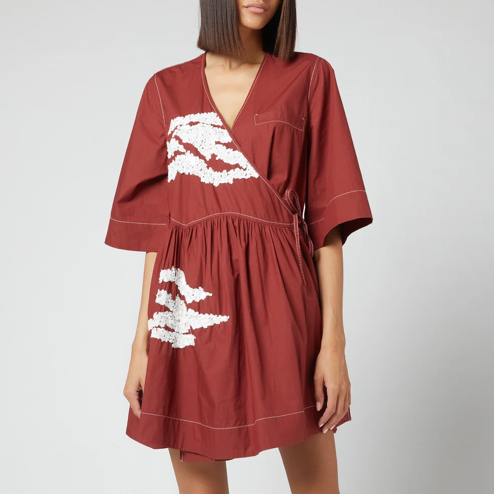 Ganni Women's Embellished Cotton Dress - Madder Brown Image 1