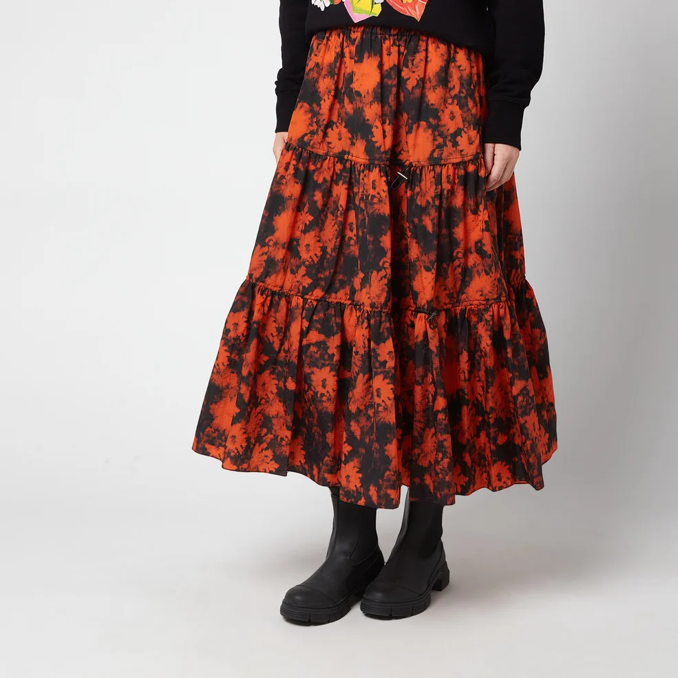 KENZO Women's Printed Elasticated Midi Skirt - Medium Orange Image 1