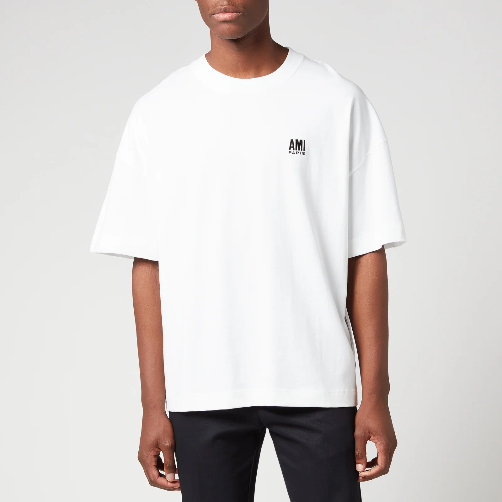 AMI Men's Paris Embroidered Oversized T-Shirt - White Image 1