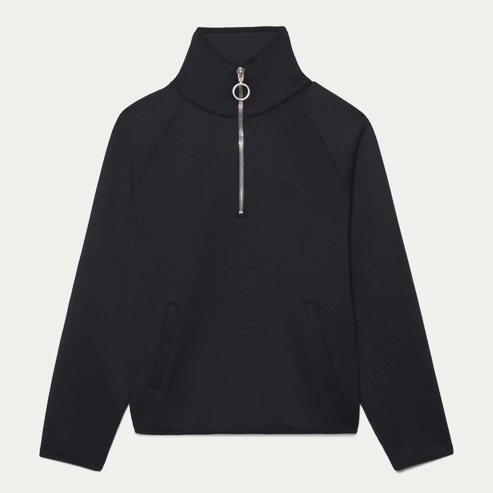 AMI Men's Paris Embroidered Half-Zip Sweatshirt - Black Image 1