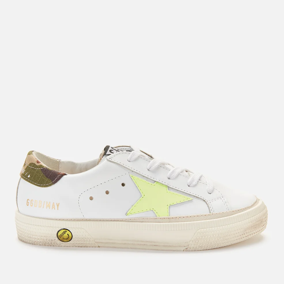 Golden Goose Kids' Leather Upper Star And Heel Trainers - White/Fluo Yellow/Green Camouflage Image 1