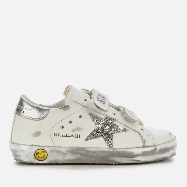 Golden Goose Toddlers' Leather Upper and Stripes Glitter Star Laminated Heel Sparkle Foxing Trainers - White/Silver