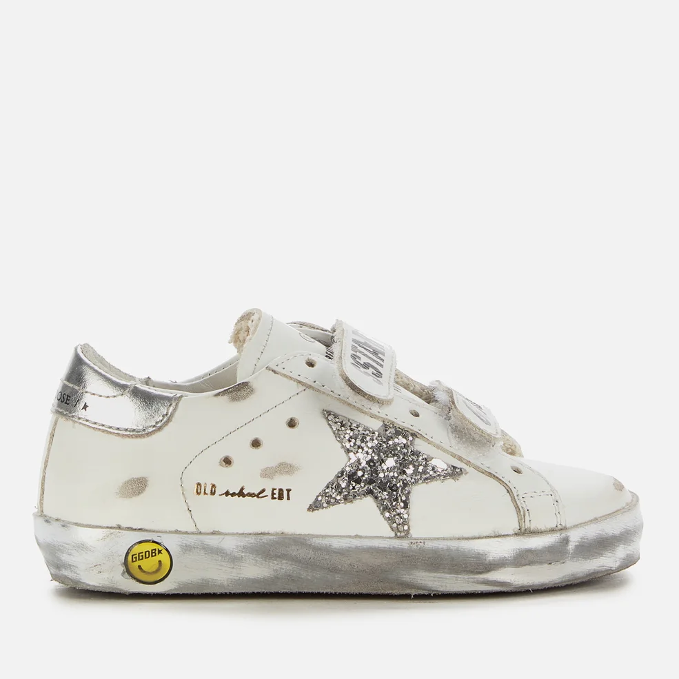 Golden Goose Toddlers' Leather Upper and Stripes Glitter Star Laminated Heel Sparkle Foxing Trainers - White/Silver Image 1