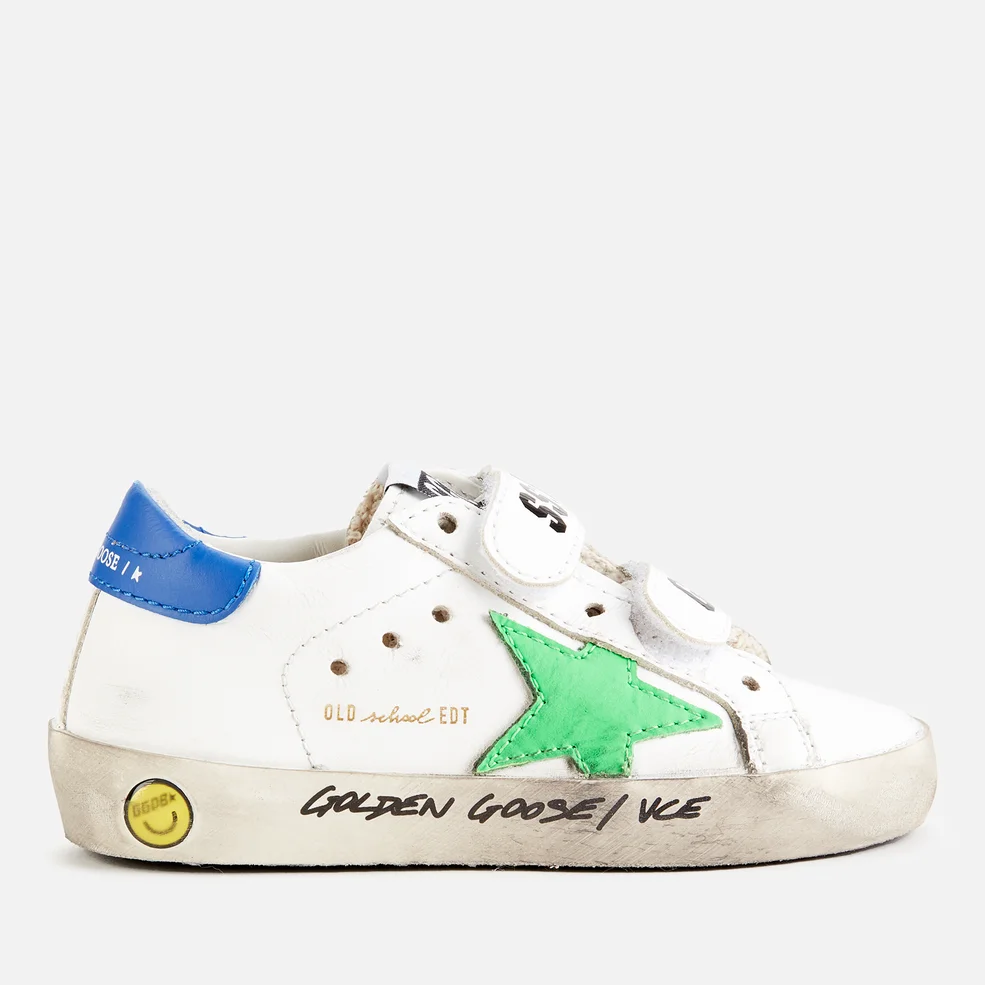 Golden Goose Toddlers' Leather Upper Stripes Star And Heel Signature Foxing Trainers - White/Fluo Green/Blue Image 1