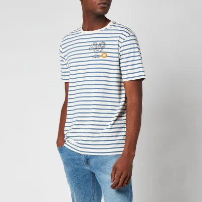 Wood Wood X Garfield Men's Ace Kick Logo T-Shirt - Off White/Blue Stripes