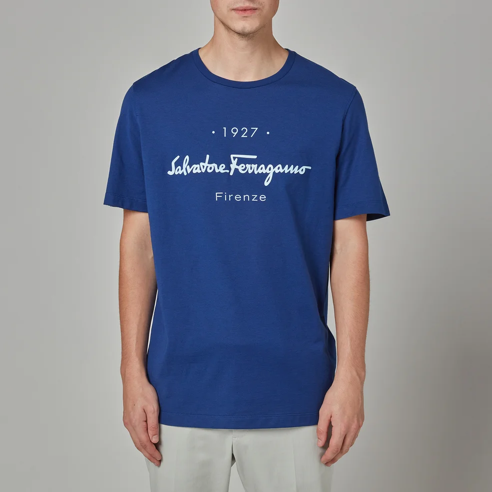 Ferragamo Men's 1927 Logo T-Shirt - Pacific Ocean Blue/Flower Image 1