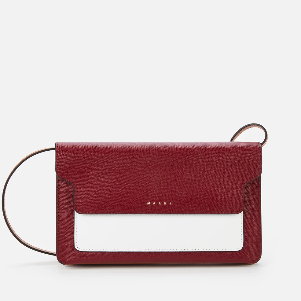 Marni Women's 3 Comp Pouch W/Strap - Deep Red/White Image 1