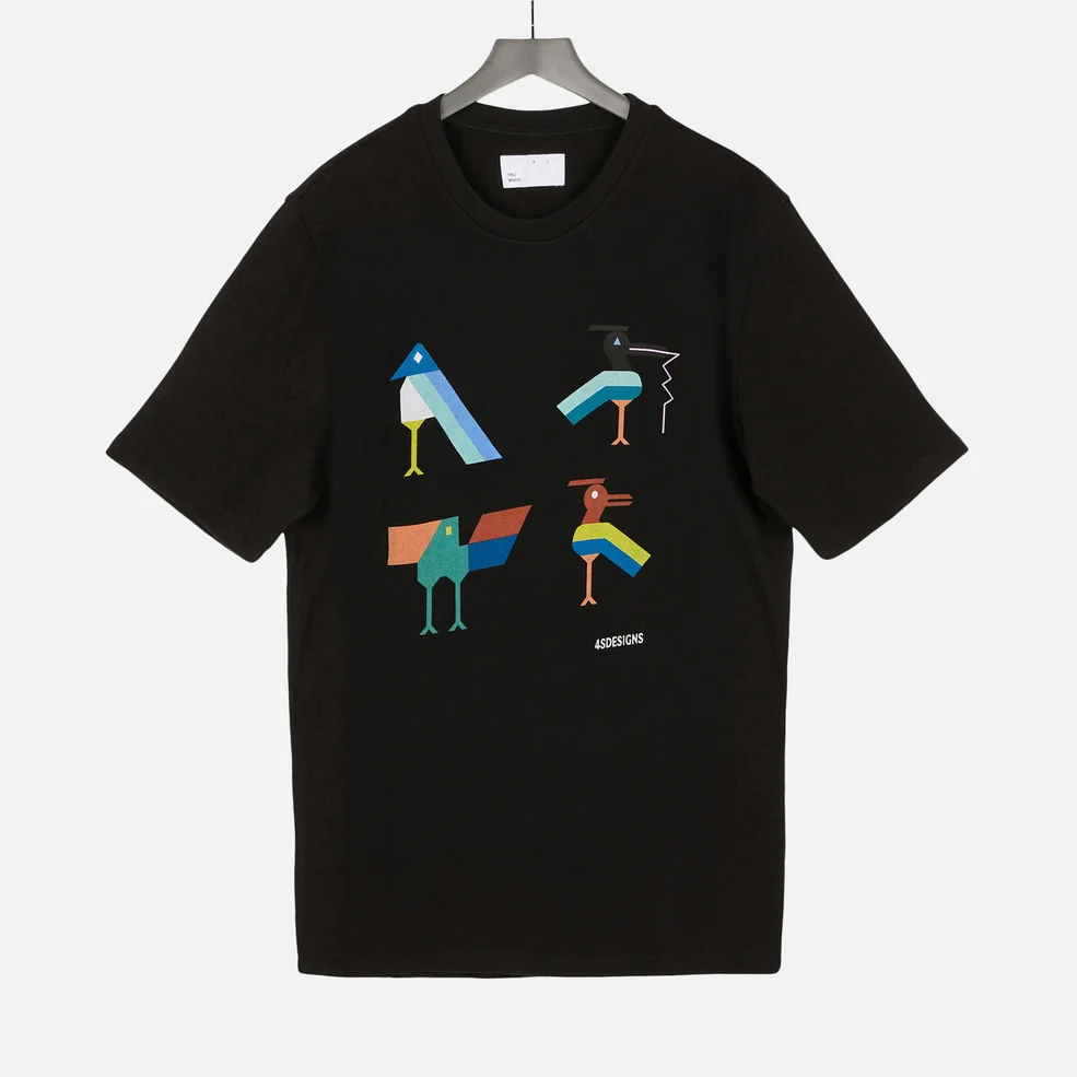 4SDesigns Men's 4 Birds Printed T-Shirt - Black Image 1