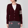Thom Browne Women's Cable Classic Fit V Neck Cardigan With Stripes - Burgundy - Image 1