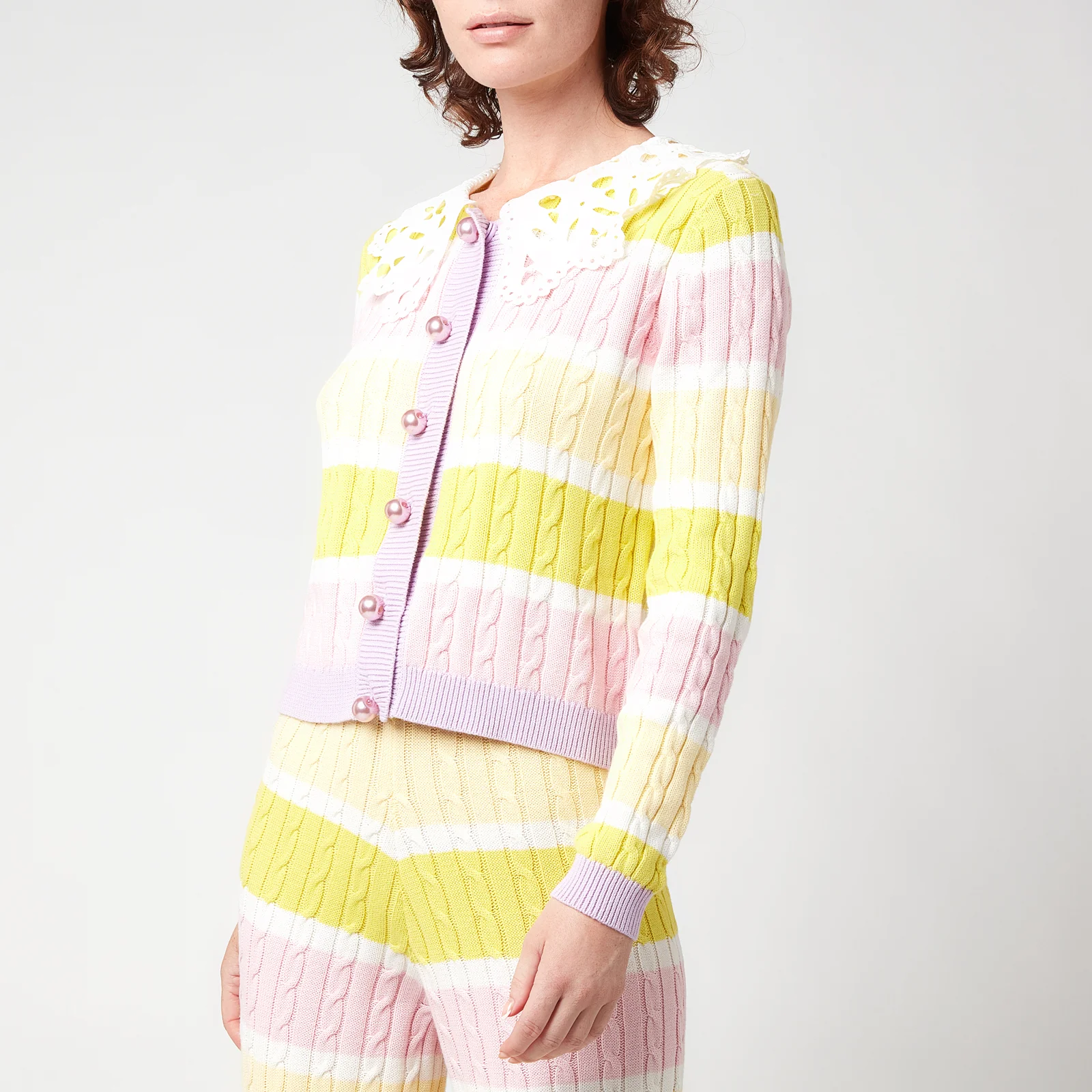 Olivia Rubin Women's Rupi Cable Knit Cardigan With Cotton Collar - Angel Cake Stripe Image 1