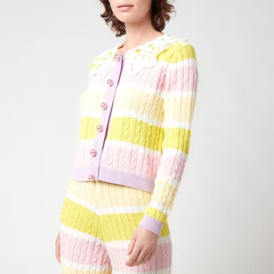 Olivia Rubin Women's Rupi Cable Knit Cardigan With Cotton Collar - Angel Cake Stripe