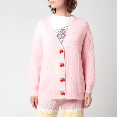 Olivia Rubin Women's Frankie Ribbed Cardigan With Diamante Cherry Buttons - Pink