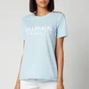 Balmain Women's Short Sleeve 3 Button Flocked Logo T-Shirt - Bleu Pale/Blanc - Image 1