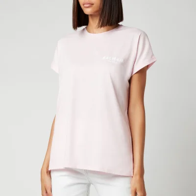 Balmain Women's Flocked Logo T-Shirt - Rose Pale/Blanc