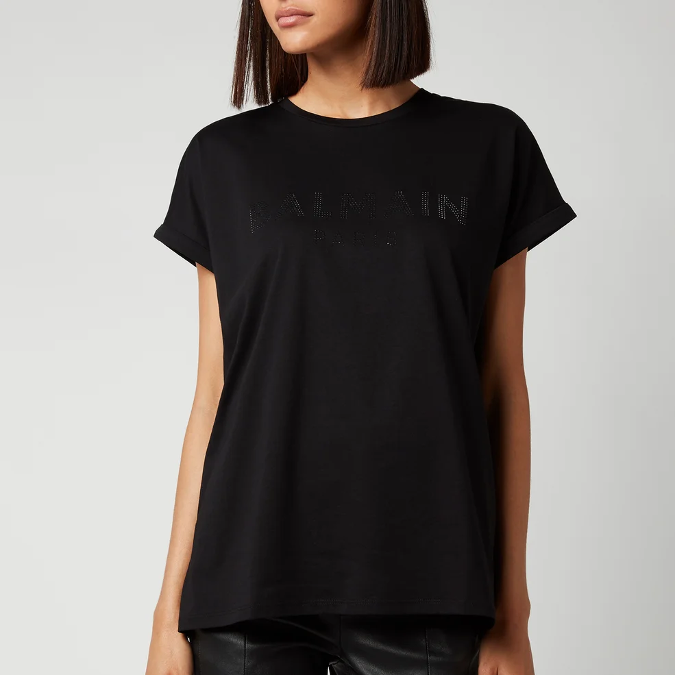 Balmain Women's Short Sleeve Strass Logo T-Shirt - Noir/Noir Image 1