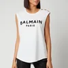 Balmain Women's 3 Button Flocked Logo Tank Top - Blanc/Noir - Image 1