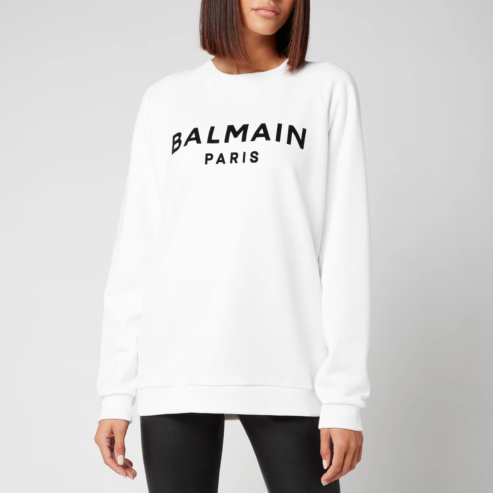 Balmain Women's Flocked Logo Sweatshirt - Blanc/Noir Image 1