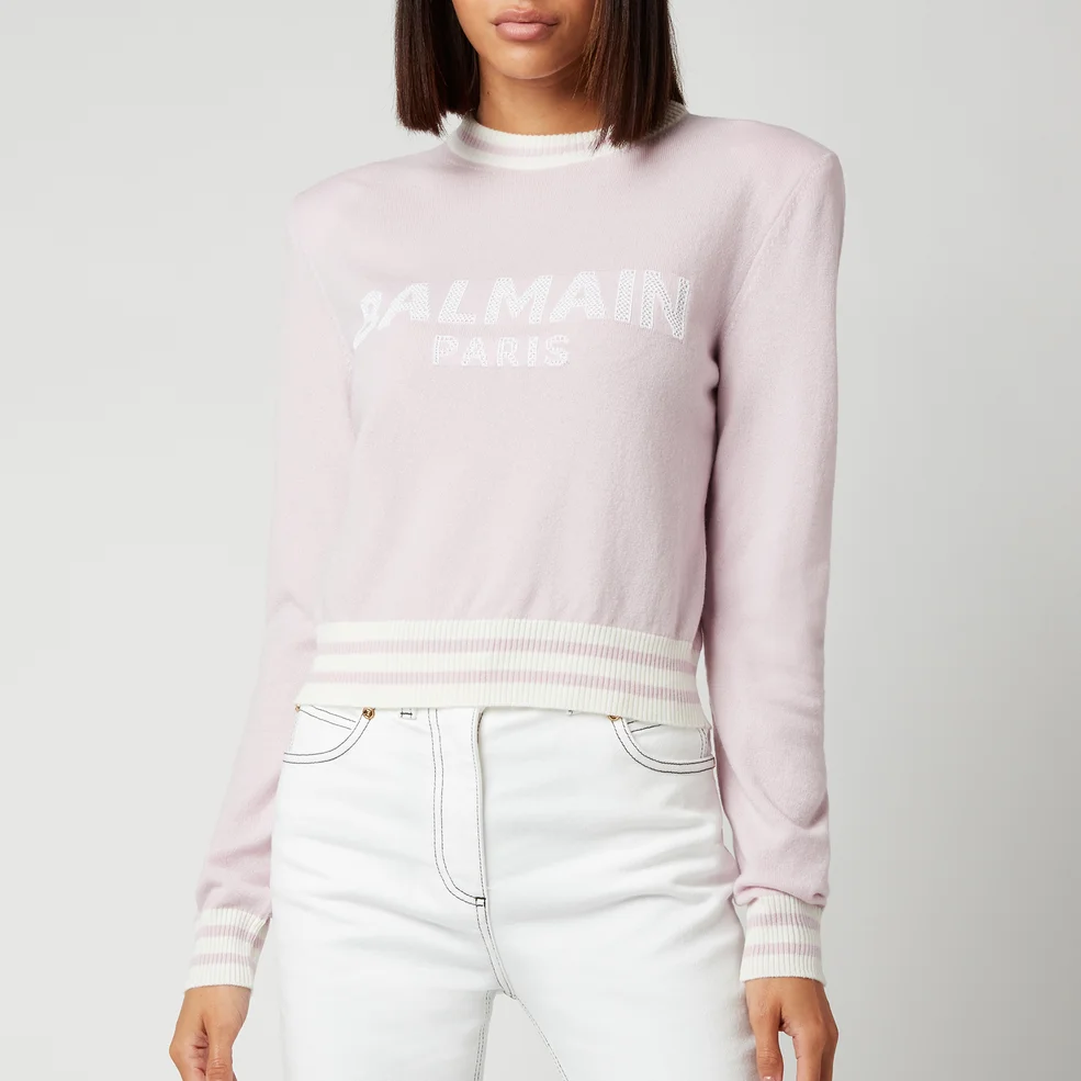 Balmain Women's Cropped Mesh Logo Sweatshirt - Rose Pale/Blanc Image 1