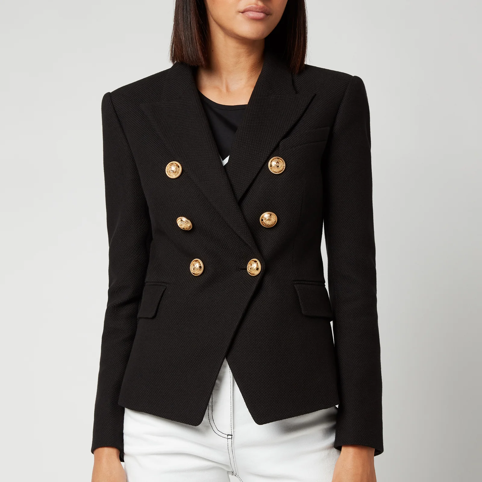 Balmain Women's 6 Button Cotton Pique Jacket - Black Image 1