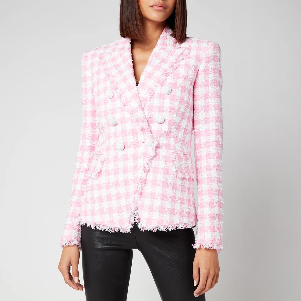 Balmain Women's 6 Button Gingham Tweed Jacket - Blanc/Rose Pale Image 1