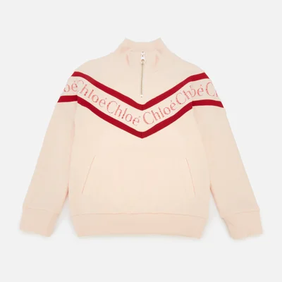 Chloé Girls' Half Zip Logo Sweatshirt - Pale Pink