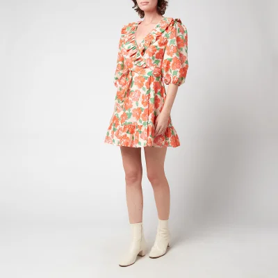 RIXO Women's Lennon Dress - Medium Floral Coral Green