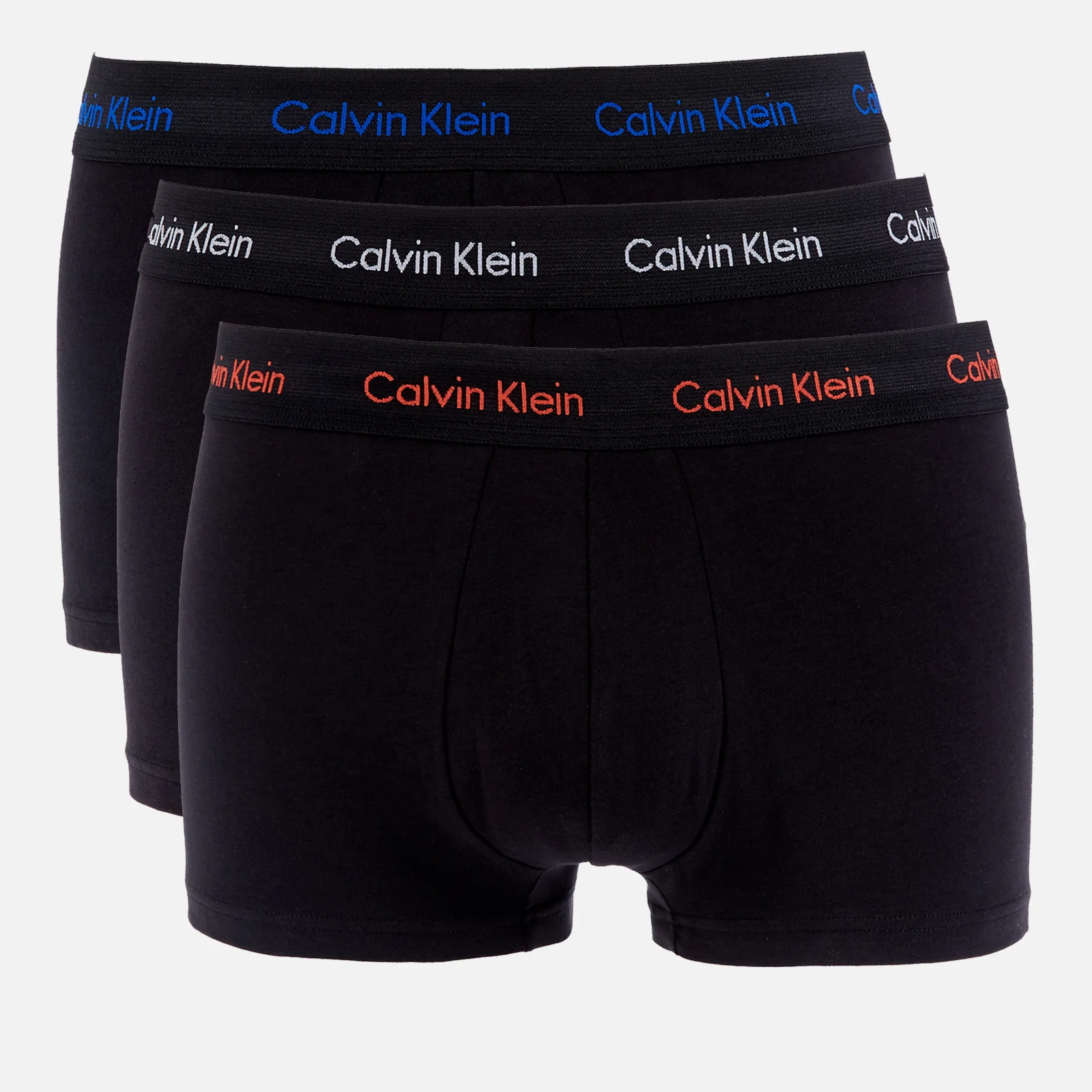 Calvin Klein Men's 3 Pack Low Rise Trunk Boxer Shorts - Royalty/Grey/Exotic Coral Logo Image 1